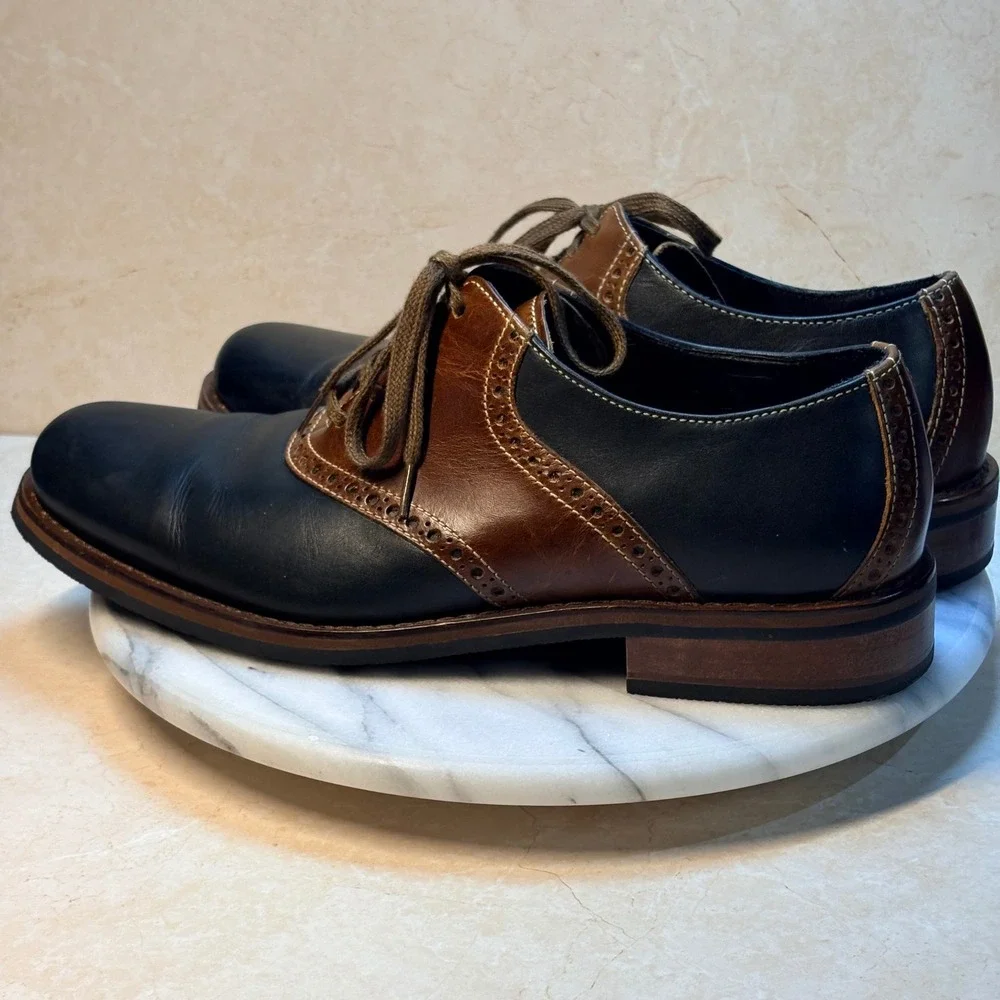 Cole Haan Mens Saddle Shoes Brown Black Leather Lace Up Oxfords Brogues Size 8 M